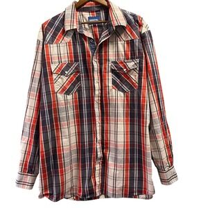 Resistol Western Pearl Snap Shirt Mens 3XL Red White Blue Plaid Cotton Cowboy